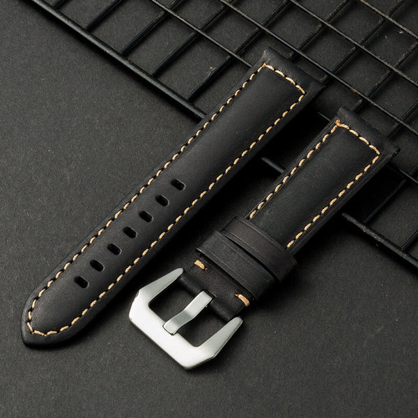 22mm Multi-color Hand-sewn Retro Cow Leather Smart Watch Band Replacement Strap