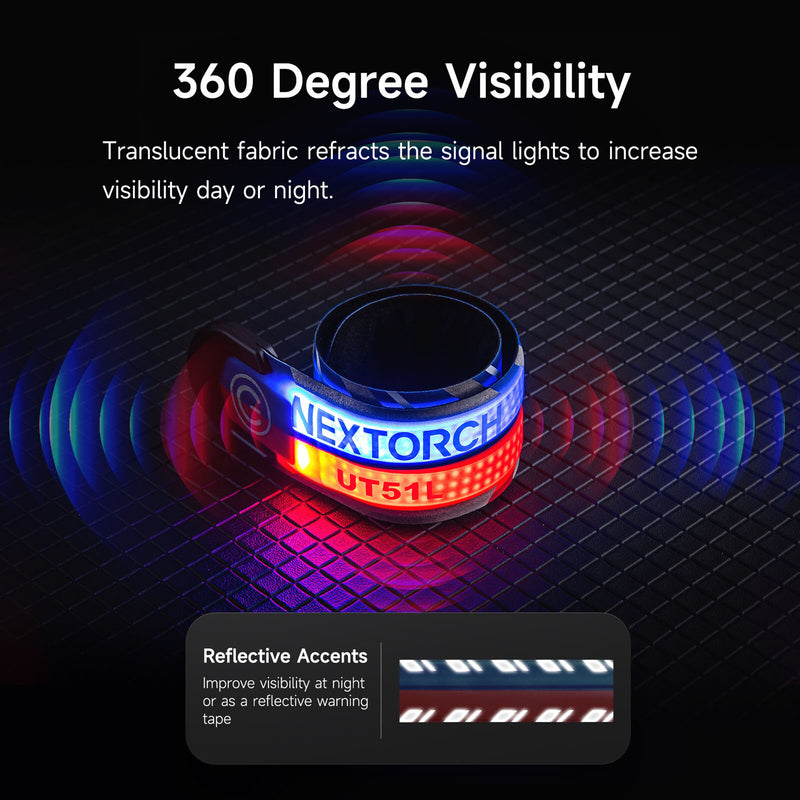 NEXTORCH UT21L Red Blue Flashing Warning Flap Bracelet All Round Warning Flashlight USB Rechargeable 5 Lighting Modes For Running Camping