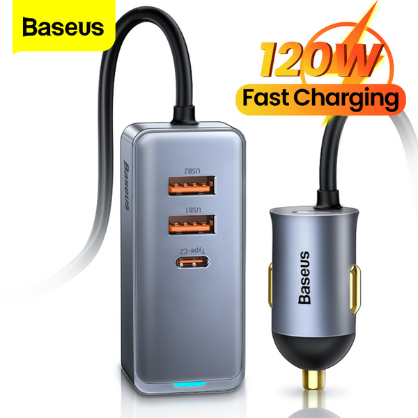 Baseus 120W Lighter Splitter QC 3.0 PD 3.0 USB Car Charger PD 20W Quick Charging For Iphone Car USB Socket Adapter