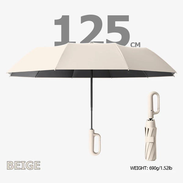 Extra Large 125cm Automatic Umbrella 10 Ribs Water Resistant 50+ UV Protection With Carabiner Handle Anti-slip Handle Protective Sleeve Fold Umbrella