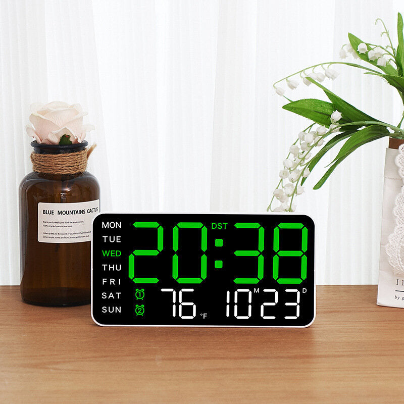 Multi-function LED Digital Wall Clock Borderless Electronic Clock Multifunctional Hanging Standing Clock Simple Digital Clock Display Living Room Wall Clock