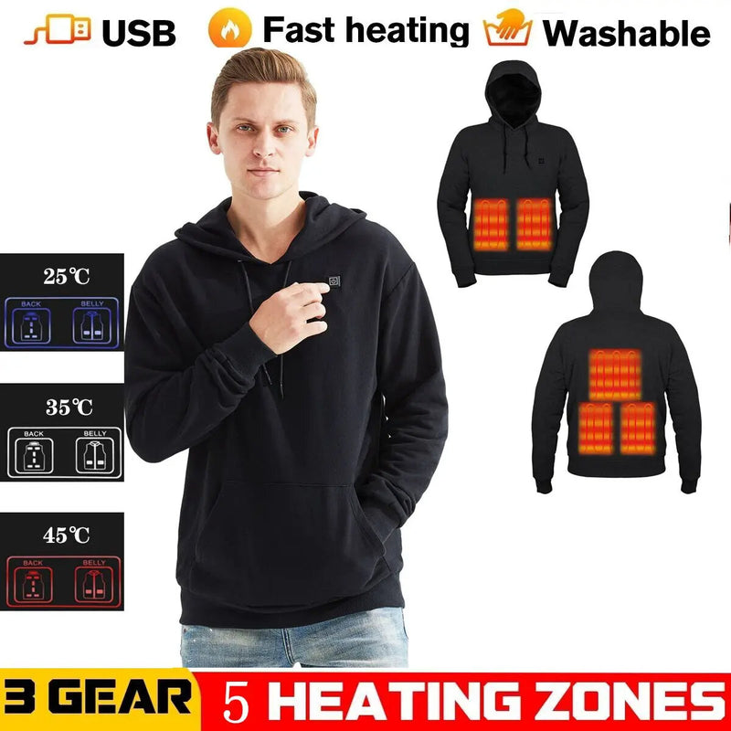 TENGOO HS05B Smart Heated Sweatshirt 5 Heating Areas Quick Heating USB Rechargeable Washable Safety Fashion Oversize Jacket for Winter Outdoors Keep Warm