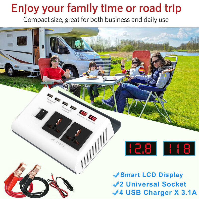 300W Power Inverter DC 12V to AC 220V Car Charger Converter with 4 USB Ports 8 Safety Protection Improved Sine Wave Power Convertersm Suitable for Mobiles Phones Computers Laptop