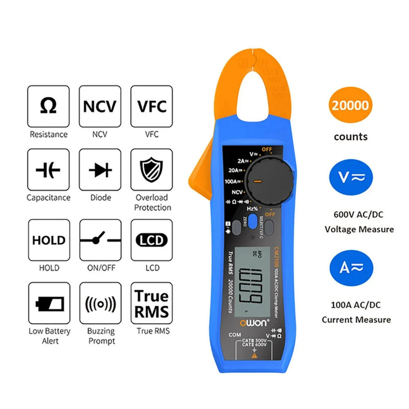 OWON CM2100 CM2100B Digital Clamp Meter 20000 Counts True RMS Bluetooth NCV Auto Ranging AC/DC Current Voltage Tester