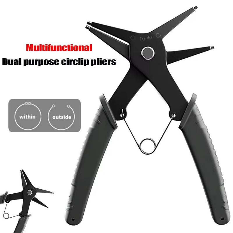 2 in 1 Snap Ring Plier 4 Way Type Multifunctional Dual Purpose Circlip Plier Remover Hand Tool Black