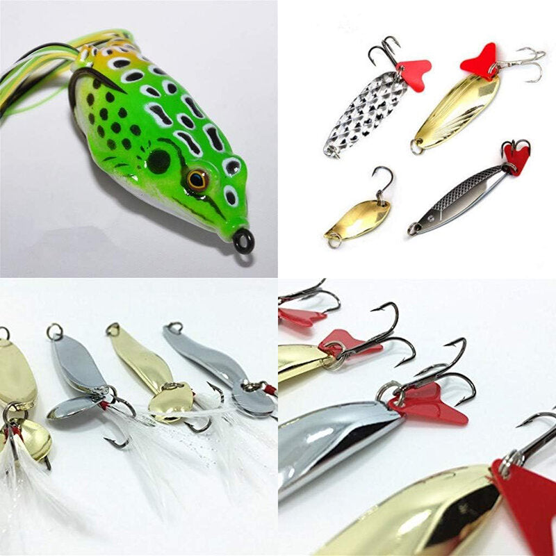 ZANLURE 270pcs Fishing Lures Kit Deep Dor Walleye and Pike Bass Trout Salmon Pike Rattle for Trout Bass Salmon Mixed Hard Baits Soft Rubber Worms Floating Hooks with Tackle Box and Pliers