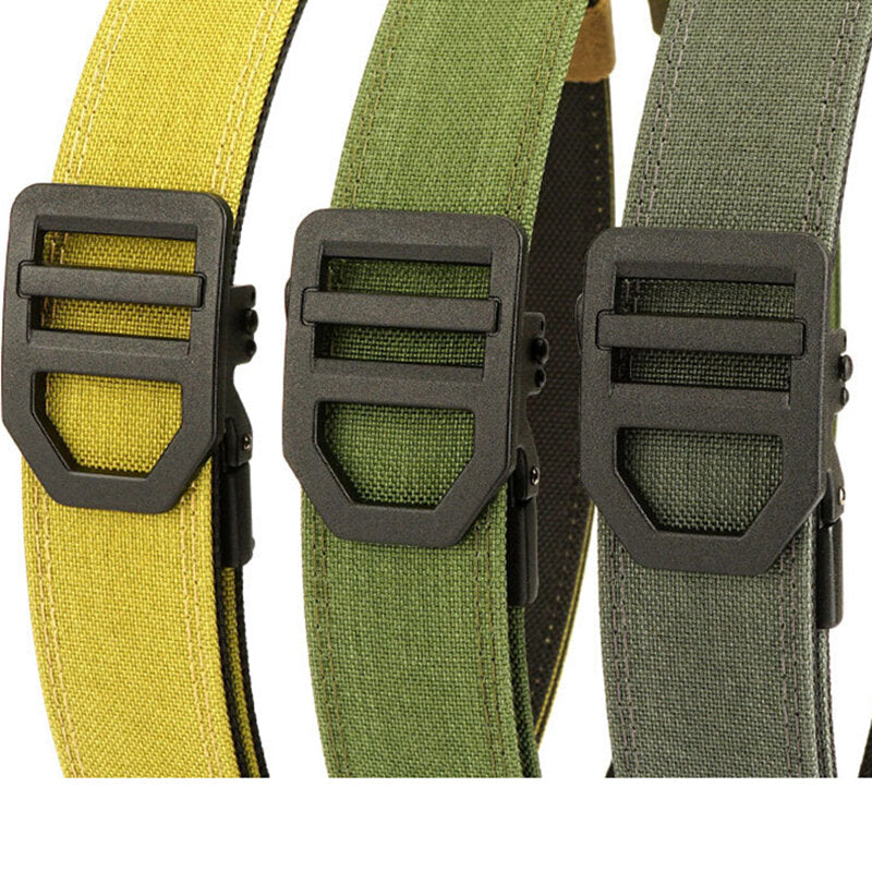 TUSHI 120cm Length Fashion Automatic Buckle Military Tactical Belt Thick Canvas Webbing Outdoor Shooting Waistband for Men Camping Hiking