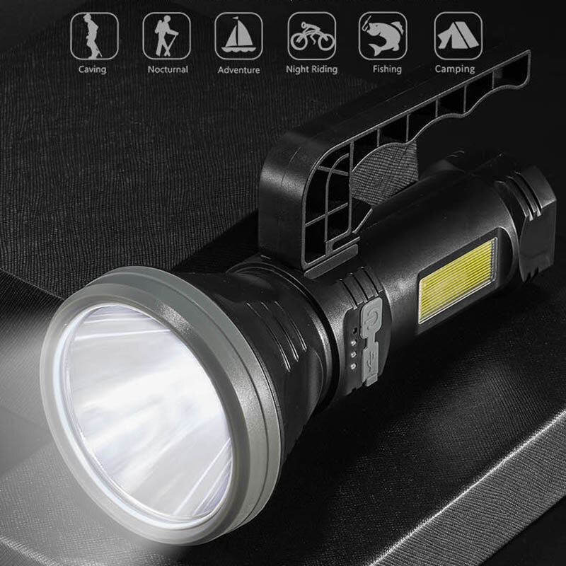 Strong Spotlight Flashlight With Telescopic Zoom USB Rechargeable Waterproof Camping Lantern, Emergency Work Light