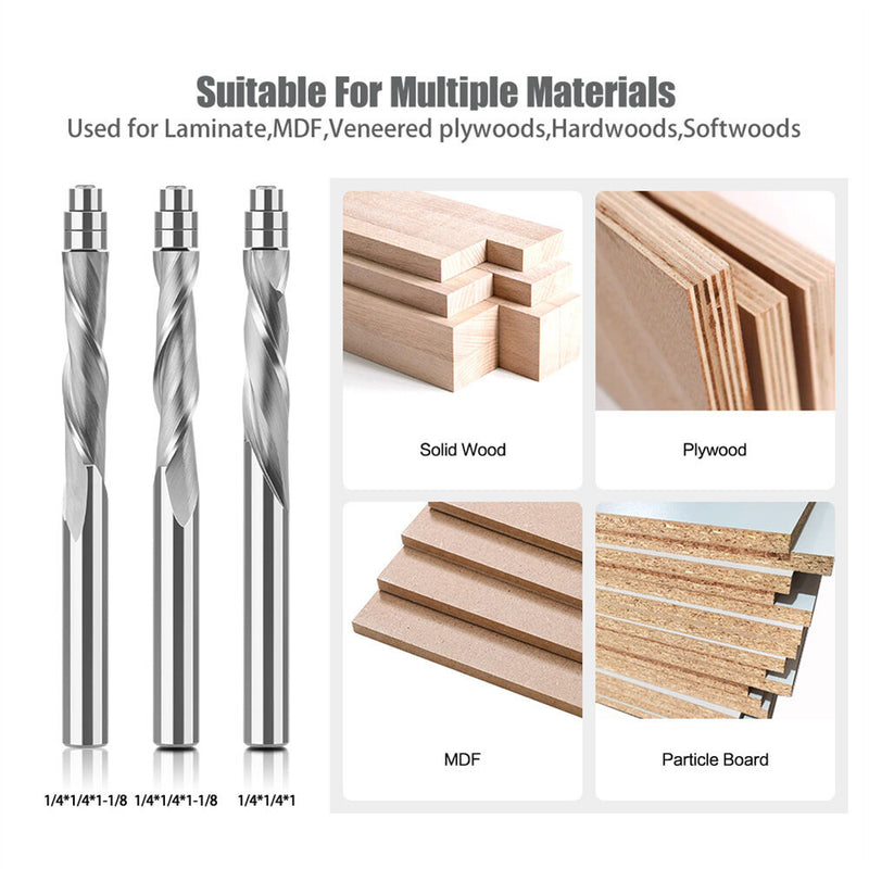 1/4 Inch 6.35mm Shank Compression Spiral Router Bits Tungsten Carbide Flush Trim Router Bit Up Down Cut Router Bit 1/4" 6.35mm Cutting Diameter