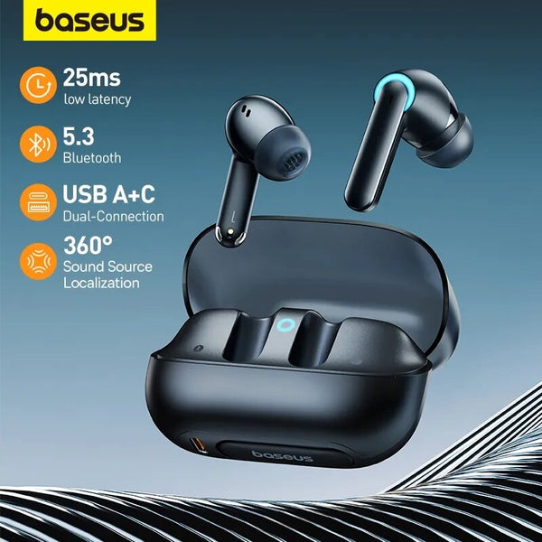 Baseus AeQur TWS Earbuds bluetooth V5.3 Earphone 25ms Low Latency A+C Dual-Connection 3D Spatial Audio & 360 Sound Headphone