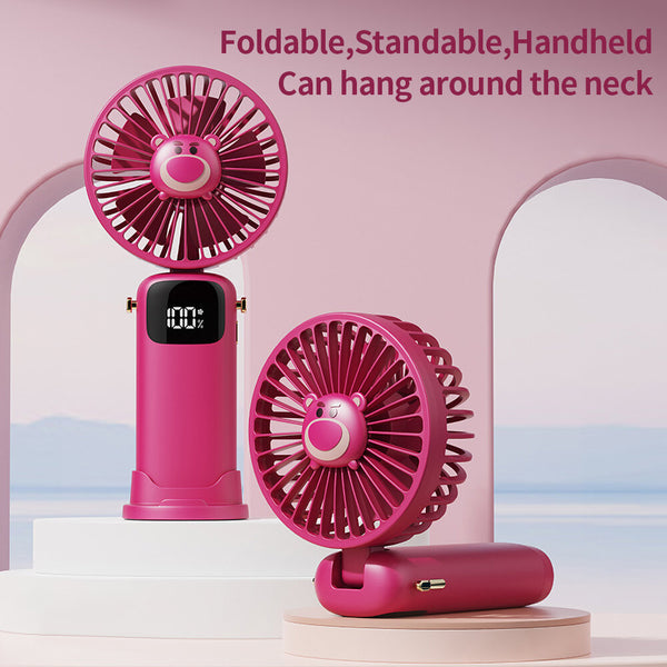 USB Mini Silent Handheld Folding Fan Digital Display 6 Speed Of Wind With Portable Stand Small Fan
