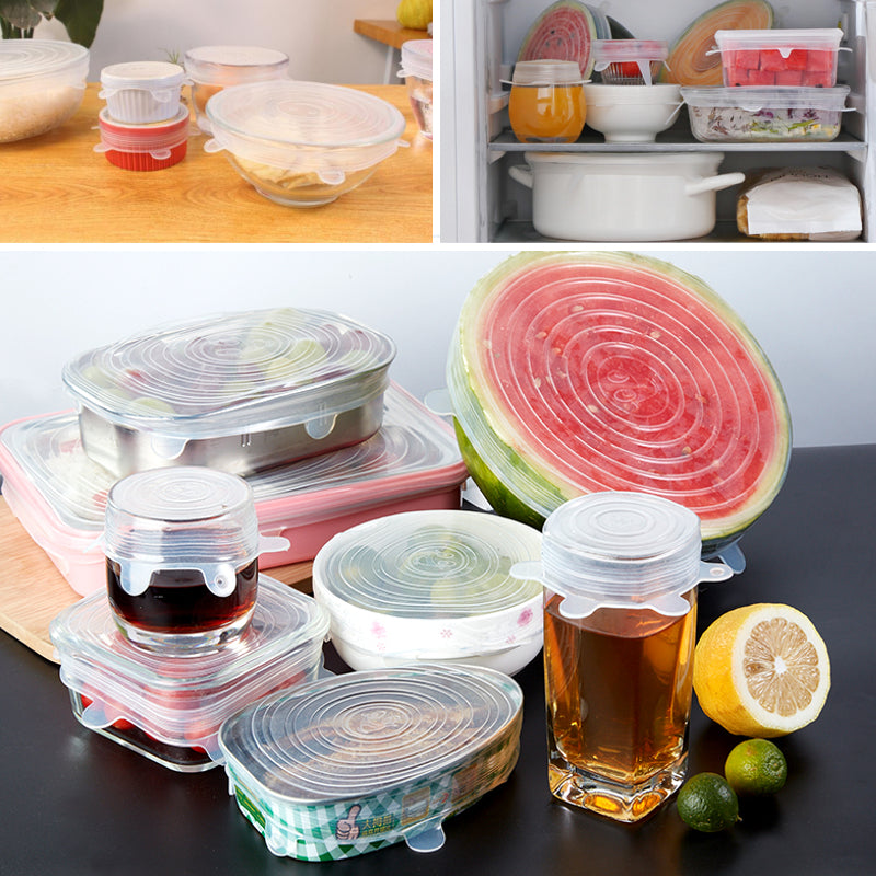 6 PCS Silicone Kitchen Storage Container Lid Multi Function Stretchable Food Keeping Case Cover