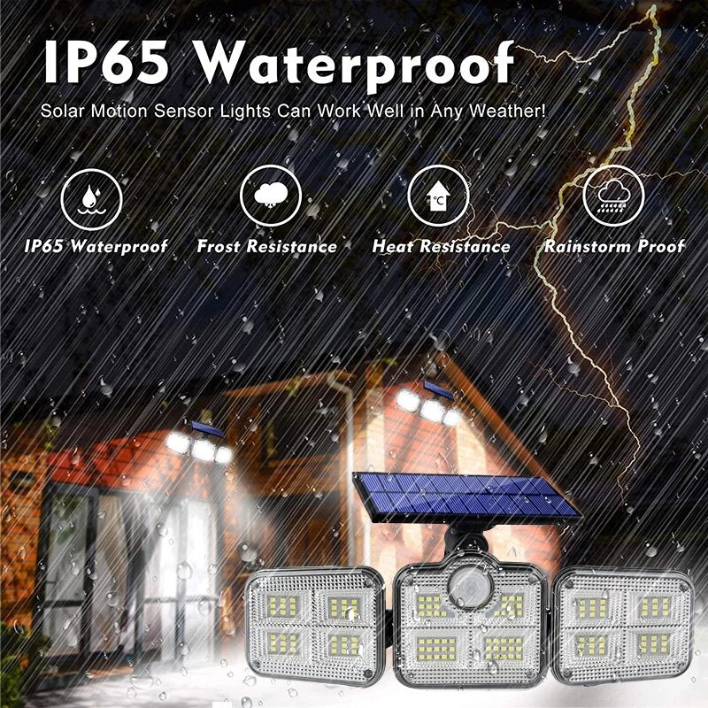 108/122/138/171 LED Solar Lights 3 Head Motion Sensor 270 Wide Angle Illumination Outdoor Waterproof Remote Control Wall Lamp