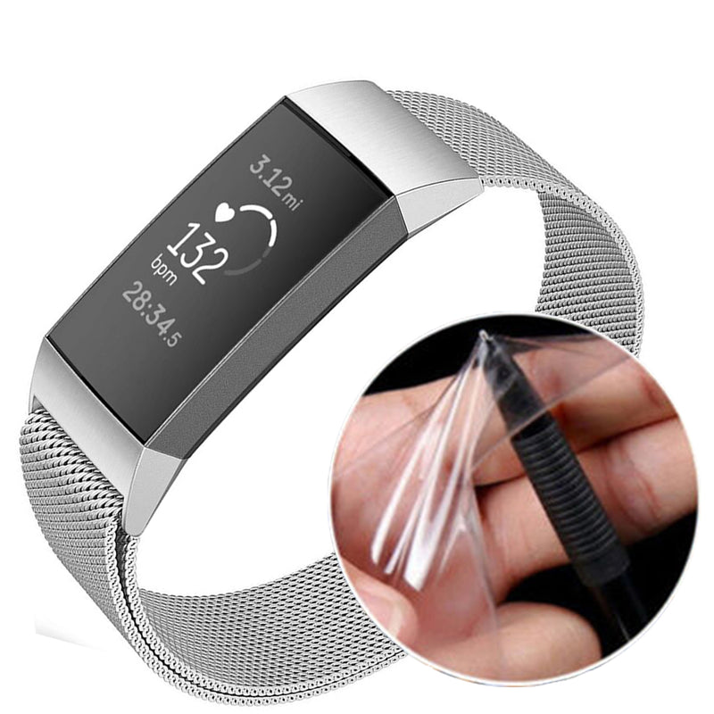 Tempered Glass Full Edge Cover TPU Watch Screen Protector for Fitbit Charge 3 Smart Watch