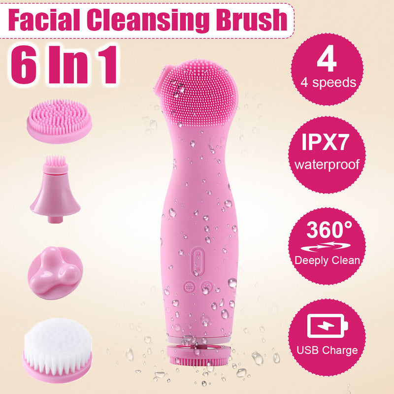 Bakeey 4-in-1 Electric Facial Wash Brush: Waterproof Silicone Facial Cleanser for a Deep Clean - Brush Cleaner