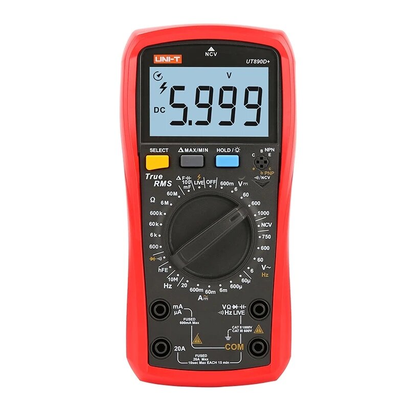 UNI-T UT890D+ True RMS Digital Multimeter Manual Range AC DC Current Voltage Frequency Capacitance Tester with Backlight