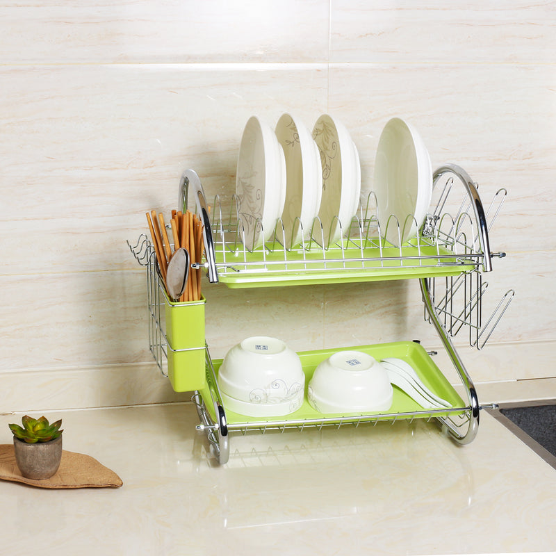 Bakeey Organizer Holder Stainless Steel Cutlery Dish Cup Kitchen Organizer Drying Rack Holder Dryer 2 Tiers Drainer Tray