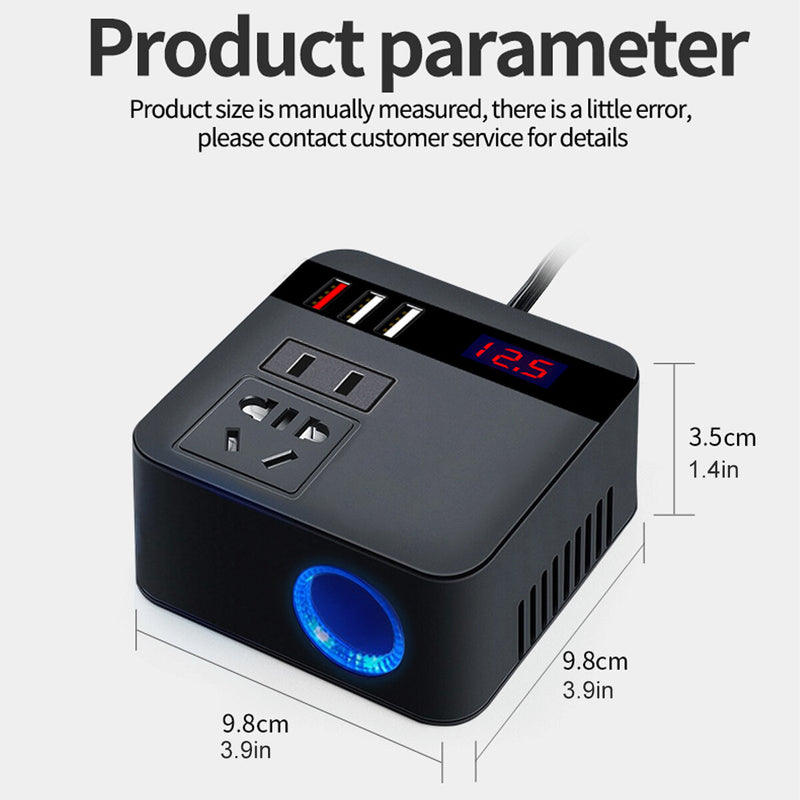 Car Inverter 150W 12V/24V To 220V Power Supply Inverter Adapter with QC 3.0 USB Charger Fast Charging Black