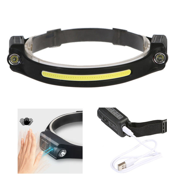 2*XPE 1*COB LED Headlamp Sensor 5 Modes Type-C Rechargeable Headlight Outdoor Flashlight Torch