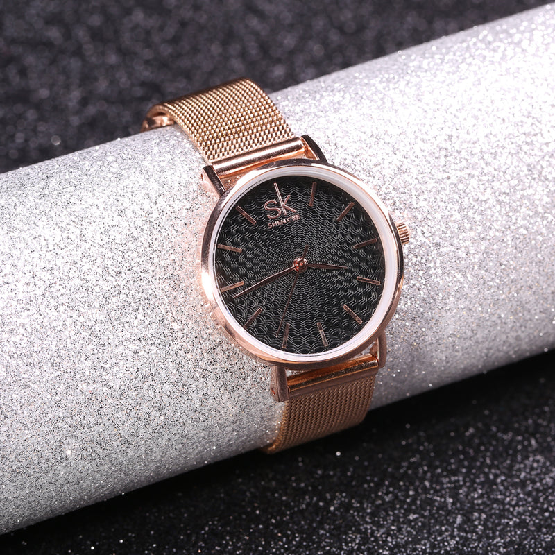 SHENGKE Casual Style Ultra Thin Ladies Wrist Watch Mesh Steel Band Quartz Watch