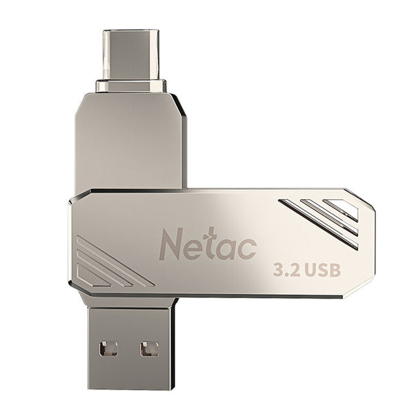 Netac US12 USB3.2 Dual U Port Flash Drive 128G Type-C+A High Speed Pendrive Mini Portable Metal Memory U Disk for Phone TV Laptop Speaker