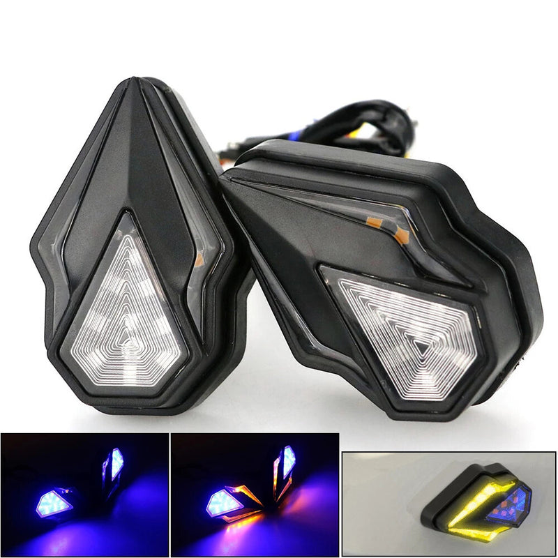 Pair 12V Diamond Shaped Dual Lights LED Motorcycle Turn Warning Waterproof Daytime Running Lamp