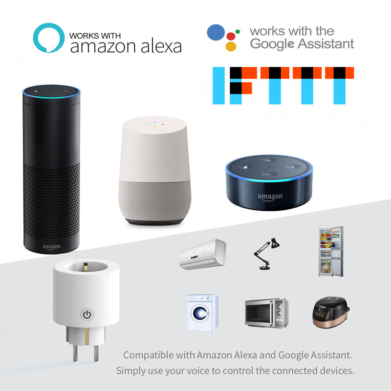 WiFi Smart Plug EU Standard Power Socket Smart Life/Tuya App Remote Control Work with Alexa Google Home No Hub Required