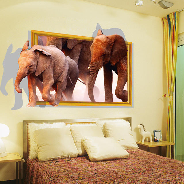 Wall Stickers 3d Three-dimensional Elephant Window Simulation Stickers Living Room Decoration Stickers Furniture Creative