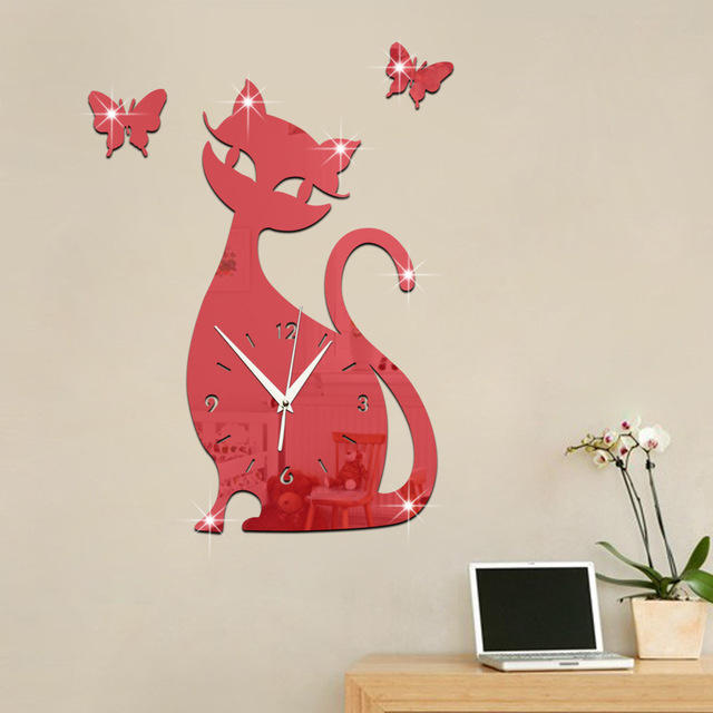 Acrylic Cute Cat Wall Clock Creative Personality Black Cat Wall Clock Simple Fashion Living Room Creative Wall Clock