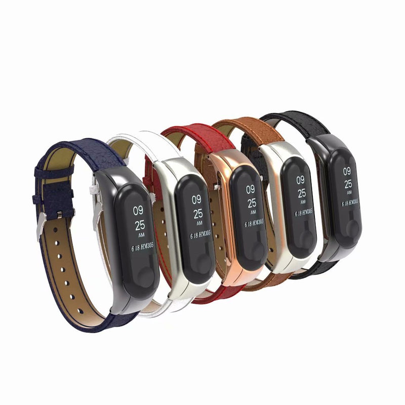 Bakeey Leather Strap with Metal Frame Replacement Wristband for Xiaomi Mi Band 3 Smart Bracelet  Non-original