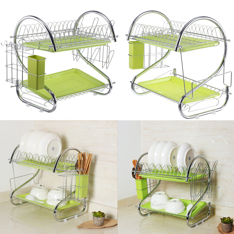 Bakeey Organizer Holder Stainless Steel Cutlery Dish Cup Kitchen Organizer Drying Rack Holder Dryer 2 Tiers Drainer Tray