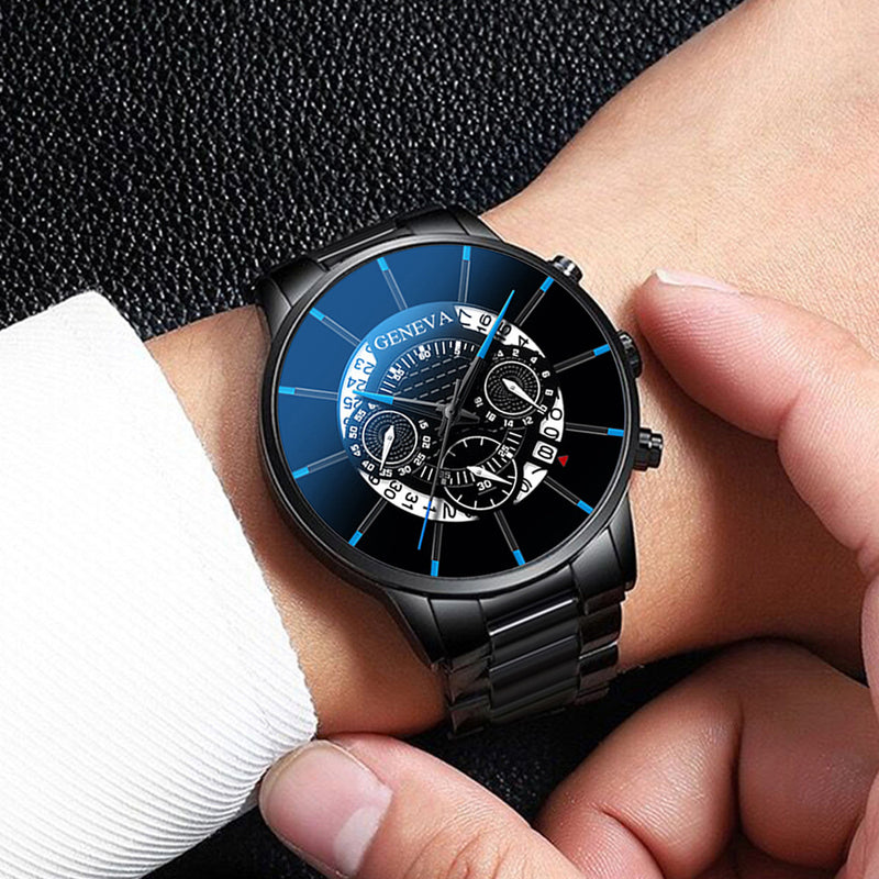 Decorated Pointer Business Style Men Watch Calendar Stainless Steel Band Quartz Watch