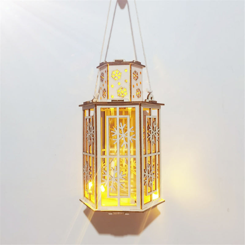 Christmas Rustic Lantern Lamp Vintage Light Festival Home Decor Basswood DIY