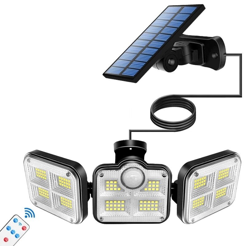 108/122/138/171 LED Solar Lights 3 Head Motion Sensor 270 Wide Angle Illumination Outdoor Waterproof Remote Control Wall Lamp