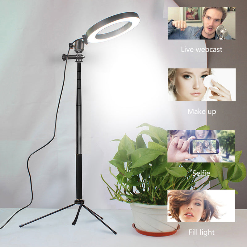 Yingnuost 5500K Dimmable Video Light 16cm LED Ring Lamp with Wrench Selfie Stick tripod for Youtube Tik Tok Live Streaming