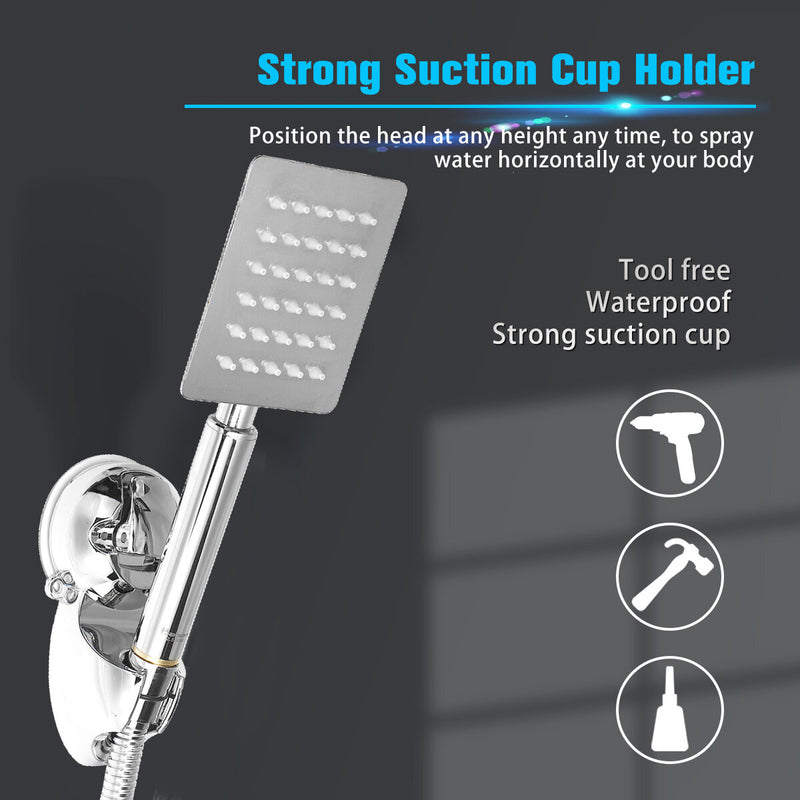 Square Stainless Steel Shower System Large Angle-adjustable Shower Head Adjustable Rotate Ball Five-piece Shower Set