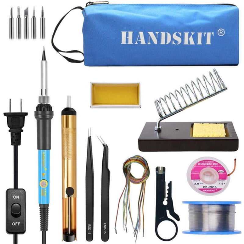 60W 110V 220V Adjustable Temperature Soldering Iron Tools Kit with 5 Tips Desoldering Pump Stand