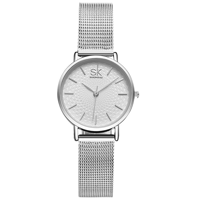 SHENGKE Casual Style Ultra Thin Ladies Wrist Watch Mesh Steel Band Quartz Watch