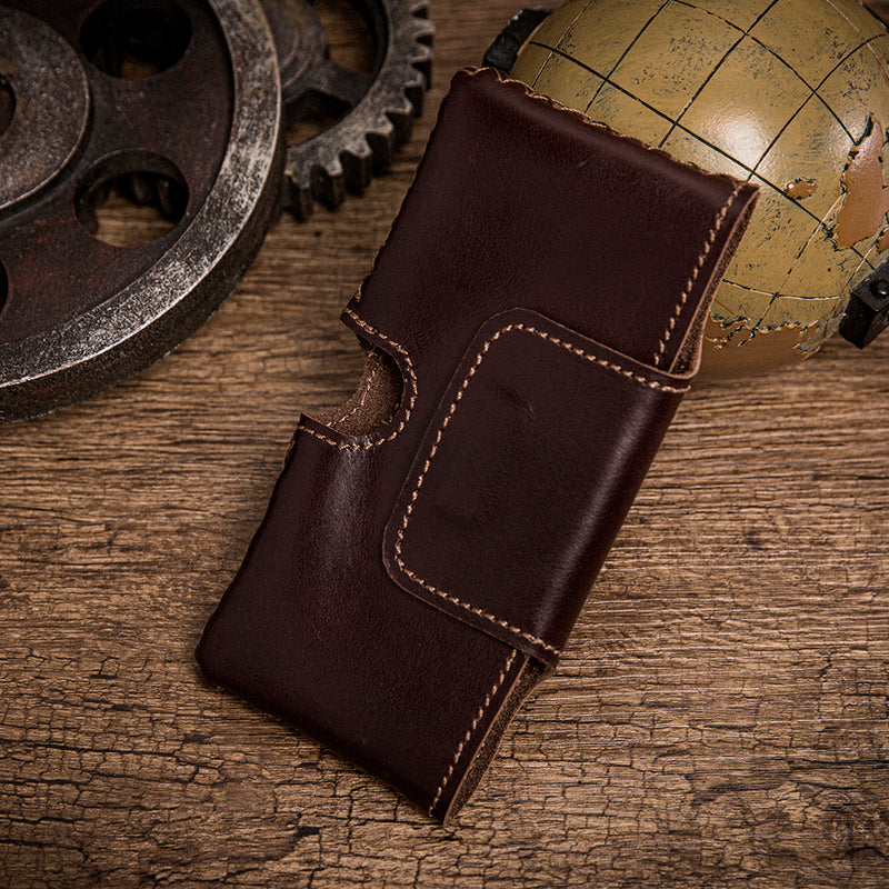 Men Handmade Genuine Leather Belt Carry 6.3 Inch Phone Bag Solid Color Daily Casual Belt Bag Waist Bag