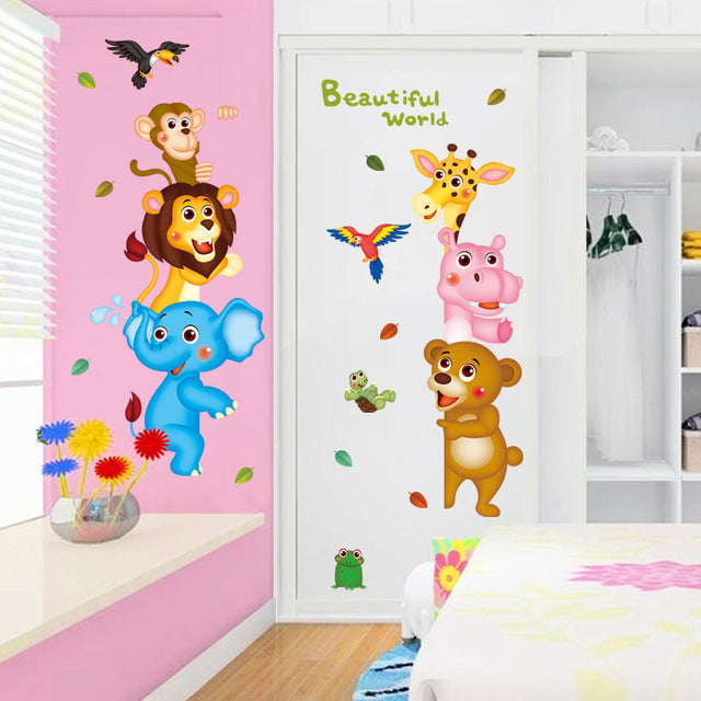 Creative Animal World Wall Stickers Corridor Kindergarten Children's Room Background Decorative Painting Removable Wall Stickers