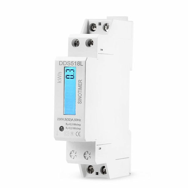 DDS518L Single Phase LCD Backlit Wattmeter Power Consumption Watt Energy Meter kWh AC 5-32A 230V 50Hz 110V 60Hz Electric Din Rail Mount