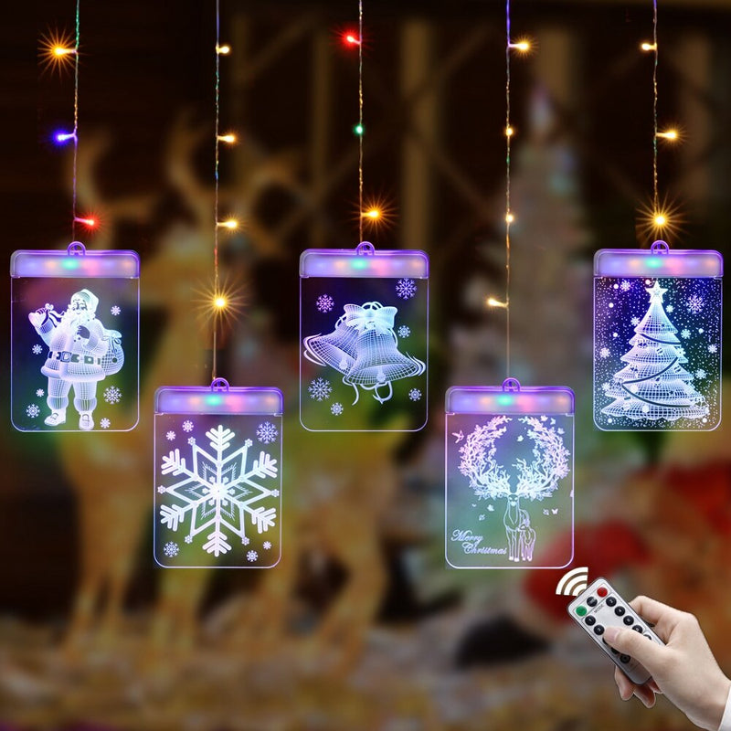 USB Romantic 3D Hanging Christmas LED Curtain String Light DC5V 8 Modes Remote Control for Home Decoration Christmas Decorations Clearance Christmas Lights