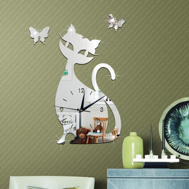 Acrylic Cute Cat Wall Clock Creative Personality Black Cat Wall Clock Simple Fashion Living Room Creative Wall Clock