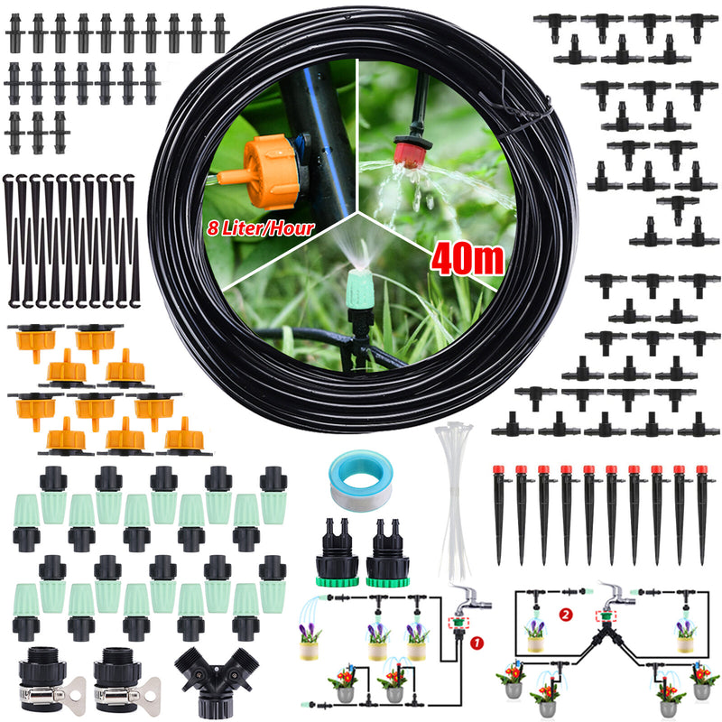 131ft/40M 47PCS Drip Irrigation Kit Adjustable Automatic Garden Watering System DIY Garden Watering Micro Drip Irrigation System Hose Kits