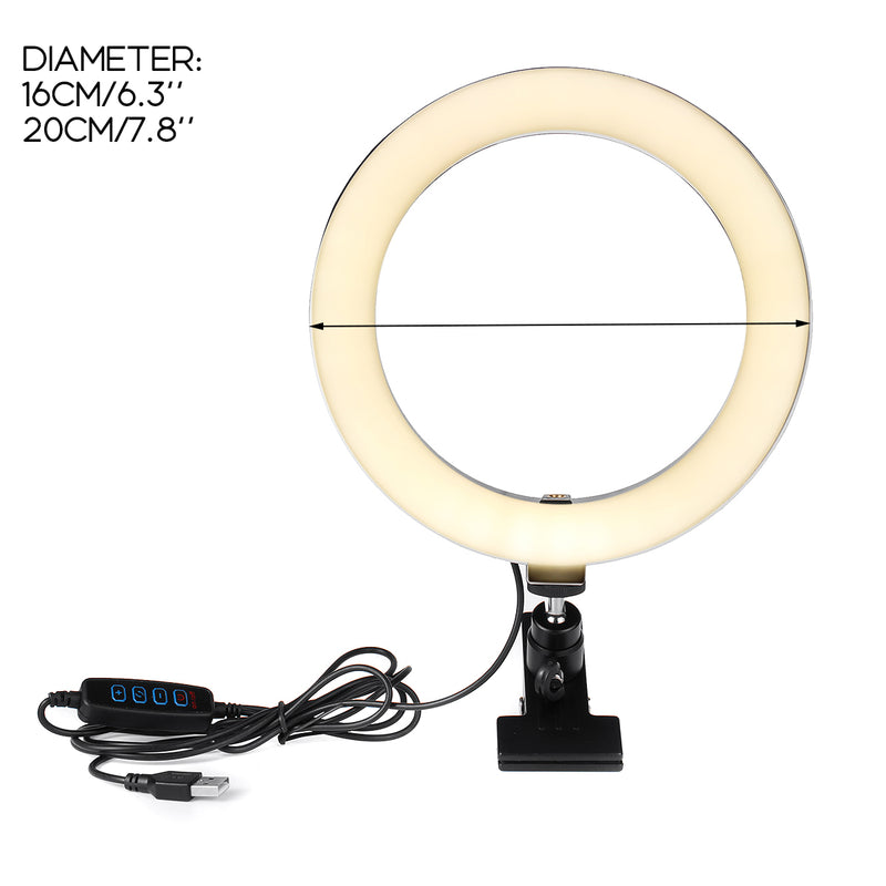 6/8 inch Dektop Fill Light Lamp 2800-7200K 360 Rotation Portable Selfie Ring Light
