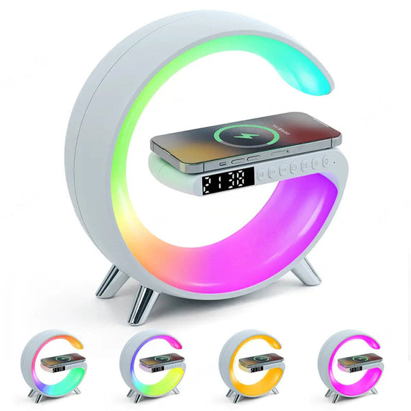 AGSIVO 4 In 1 15W Wireless Charger RGB Light Alarm Clock bluetooth Speaker App Remote Control for Qi-enabled Smart Phone For iPhone 14 Pro Max For Samsung Galaxy S23 Ultra For Xiaomi 13