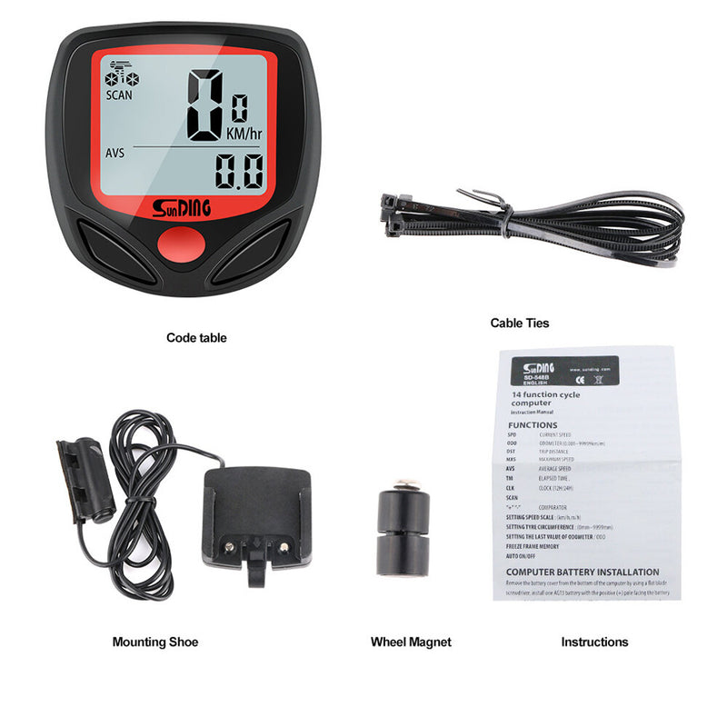 SUNDING SD-548B Bicycle Computer Wired Bike Cycle Speedometer Waterproof Cycling Computer Accessories Bike Speedometer