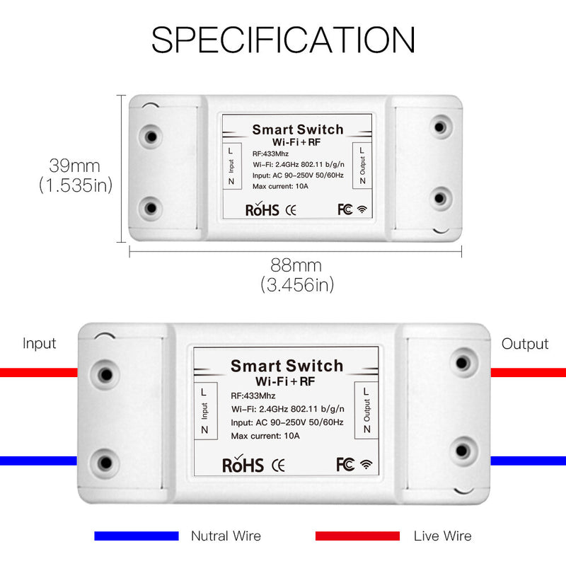 Mouehouse RF433 + WiFi DIY Smart Switch Module RF433 Remote Control for Smart Automation Smart Life/Tuya Work with Alexa and Google Home