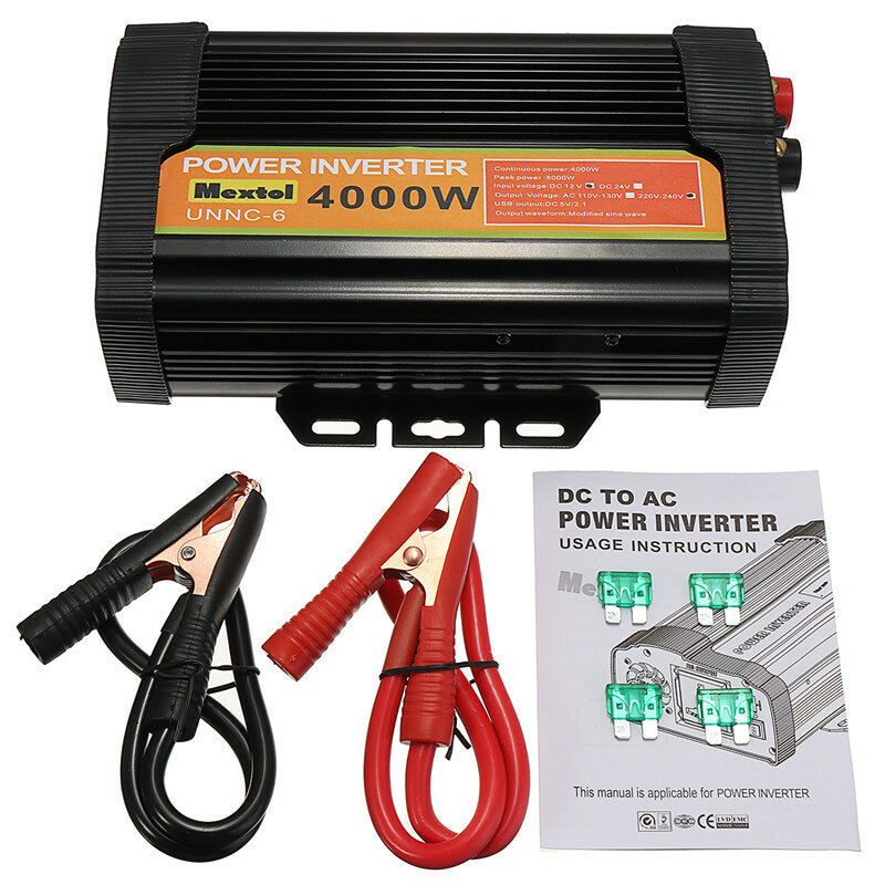 4000W Peak Car Power Inverter DC 12V To AC 220V Dual USB Modified Sine Wave Transformer