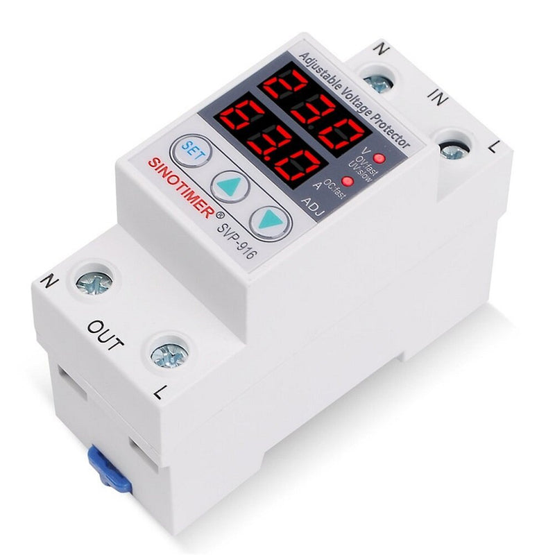 SINOTIMER SVP-916 230V 40A/63A Adjustable Auto-recovery Under/Over Voltage Protector Relay Breaker Protective Device With LED